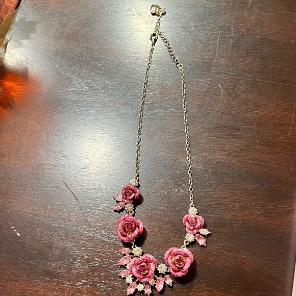 Betsey Johnson Jewelry - Betsey Johnson Roses Pink Glitter Necklace